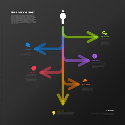 Arrows Dark Infographics Template with Various Diversity Options