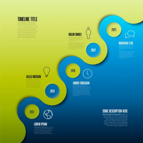 Simple Blue and Green Diagonal Timeline with Some Facts and Icons