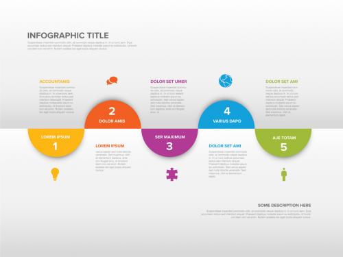 Five Half Circle Steps Elements Template with Icons