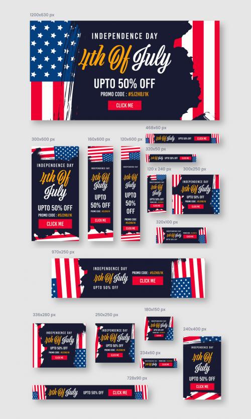 4th of July Web Banner Ads Set Layout
