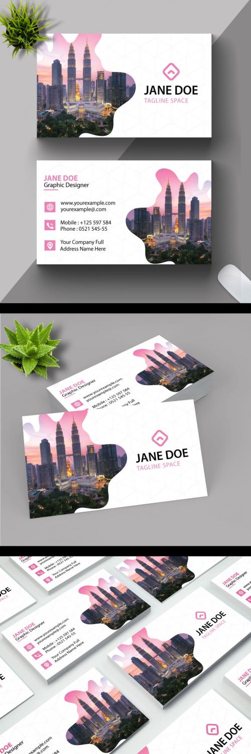 Business Card Layout with a Pink Brushstroke Element