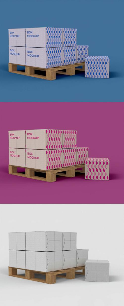 Set of Square Cardboard Boxes Mockup