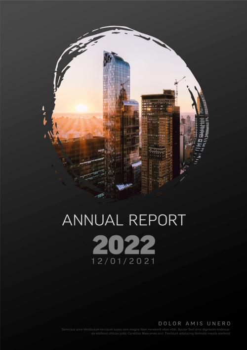 Dark Annual Report Front Cover Page Template with Photo in Circle Frame