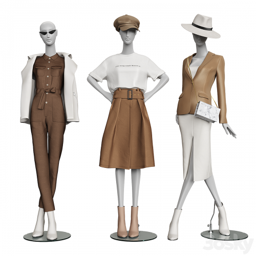 Set of classic women's clothing on mannequins