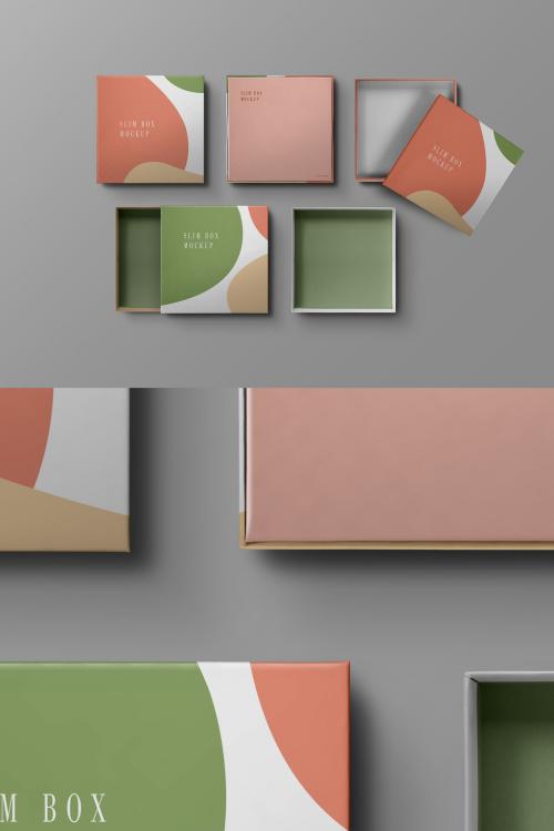 Box Mockup Package Slim Square Cardboard