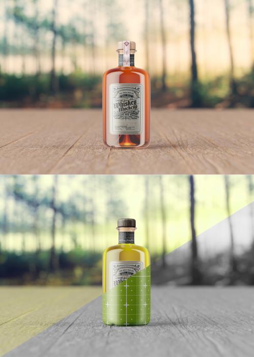 Whiskey Glass Bottle Scene Mockup