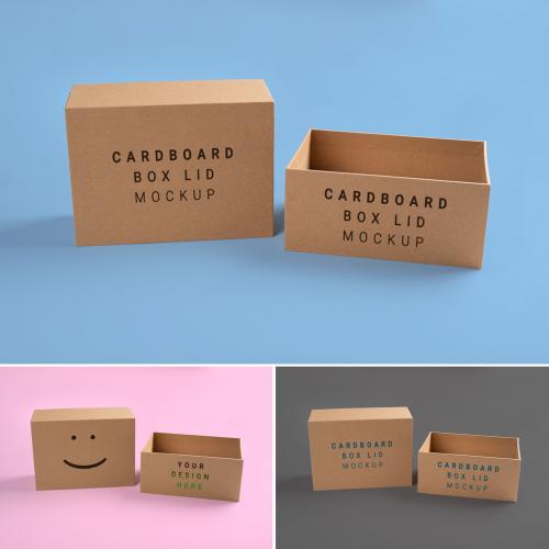 Cardboard Package Brown Box with Editable Top Lid on Customizable Background