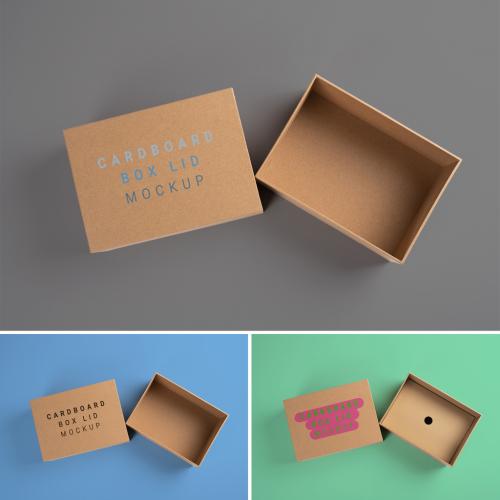 Cardboard Package Brown Box with Editable Top Lid on Customizable Background