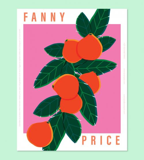 Block Colour Poster with Orange Tree Illustration