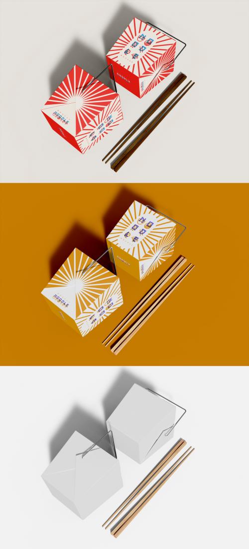 Noodle Boxes with Chopsticks Mockup