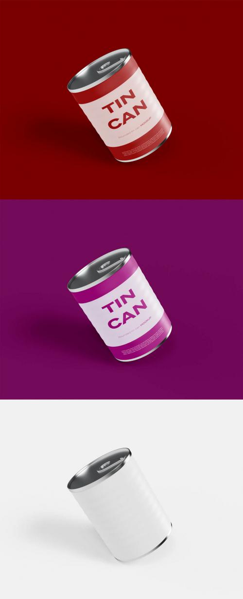 Front View of Five Tin Cans Mockup