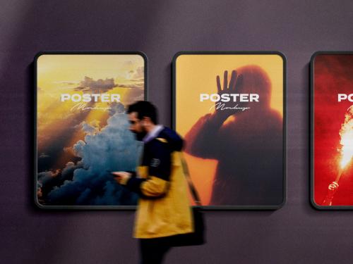 Outdoor Light Box Wall Posters Mockup