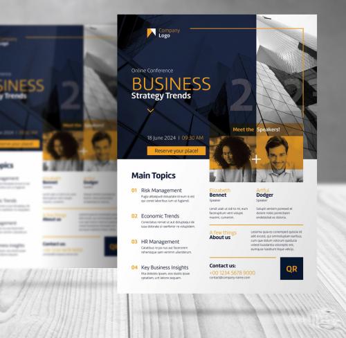 Online Event Business Flyer with Blue and Yellow Accents