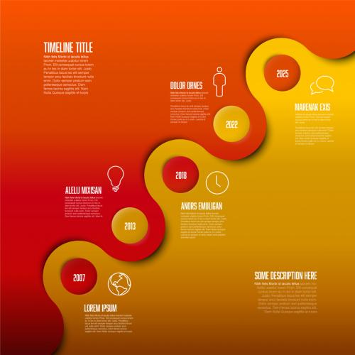 Simple Red and Yellow Diagonal Timeline with Some Facts and Icons