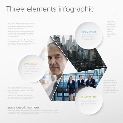 Abstract Shape Infographic Layout with Photo Placeholders and Circle Content Buttons