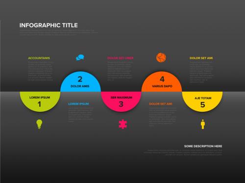 Five Half Circle Steps Elements Dark Layout with Icons