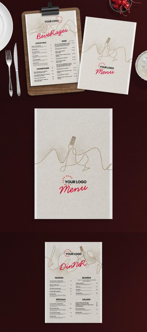 Cocktail Wine Drinks List Menu Layout with Continuous Line Illustration