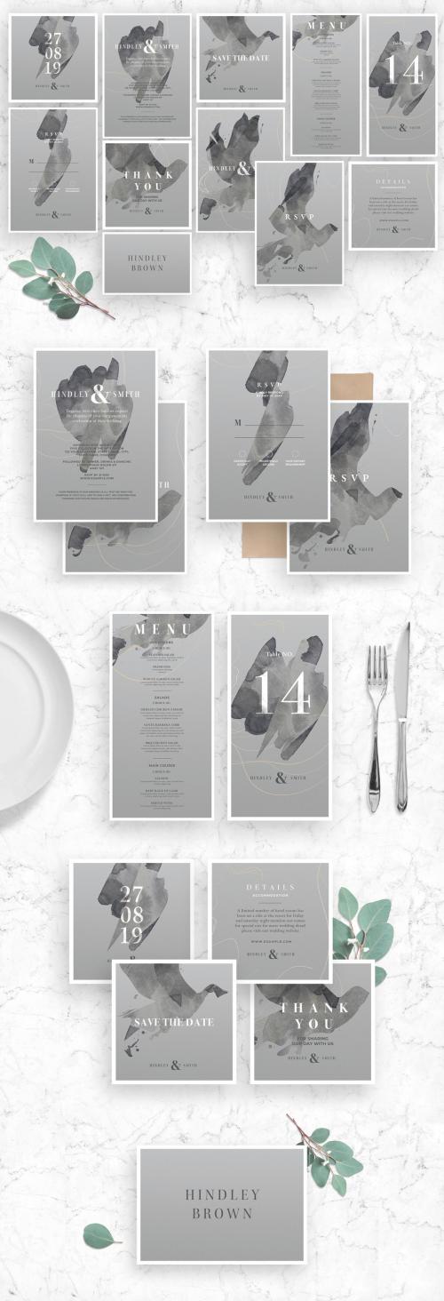 Gray Watercolor Wedding Invitation Stationery