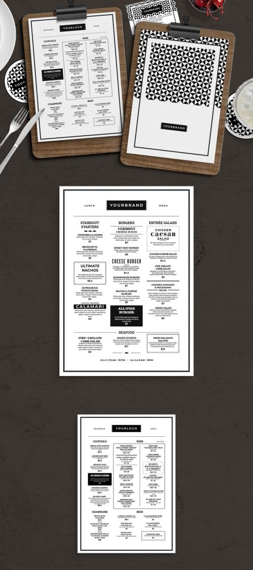 Restaurant Menu Branding with Checkered Pattern