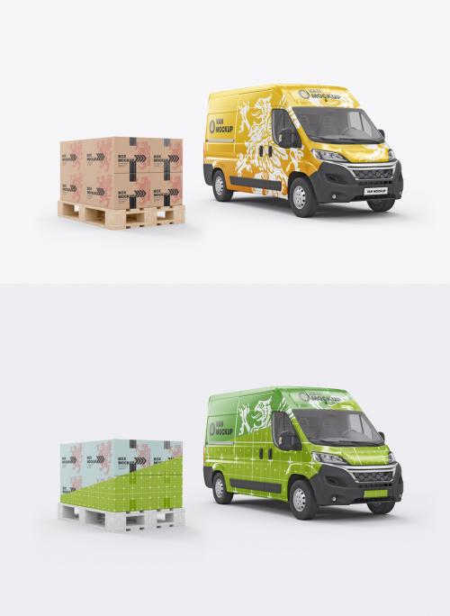 Panel Van with Pallet and Boxes Mockup