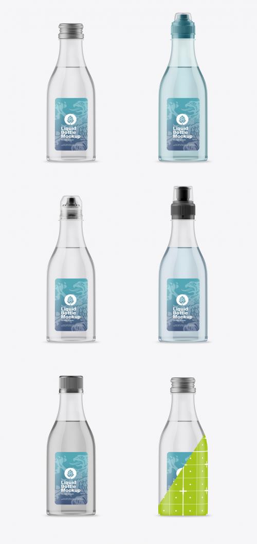 Colored Liquid Bottle with 5 Caps Mockup