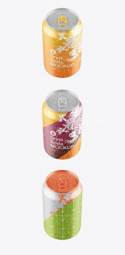 Glossy Metallic Can with Drops Mockup