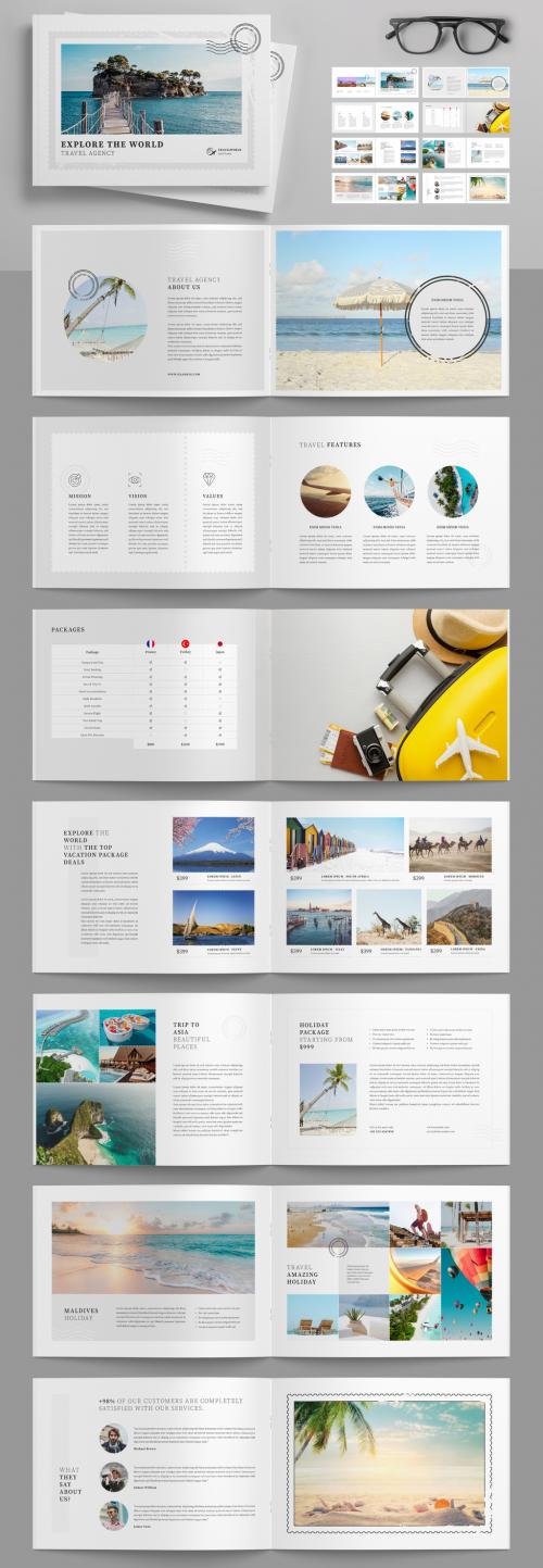 Travel Agency Brochure Layout with Postage Stamps Elements