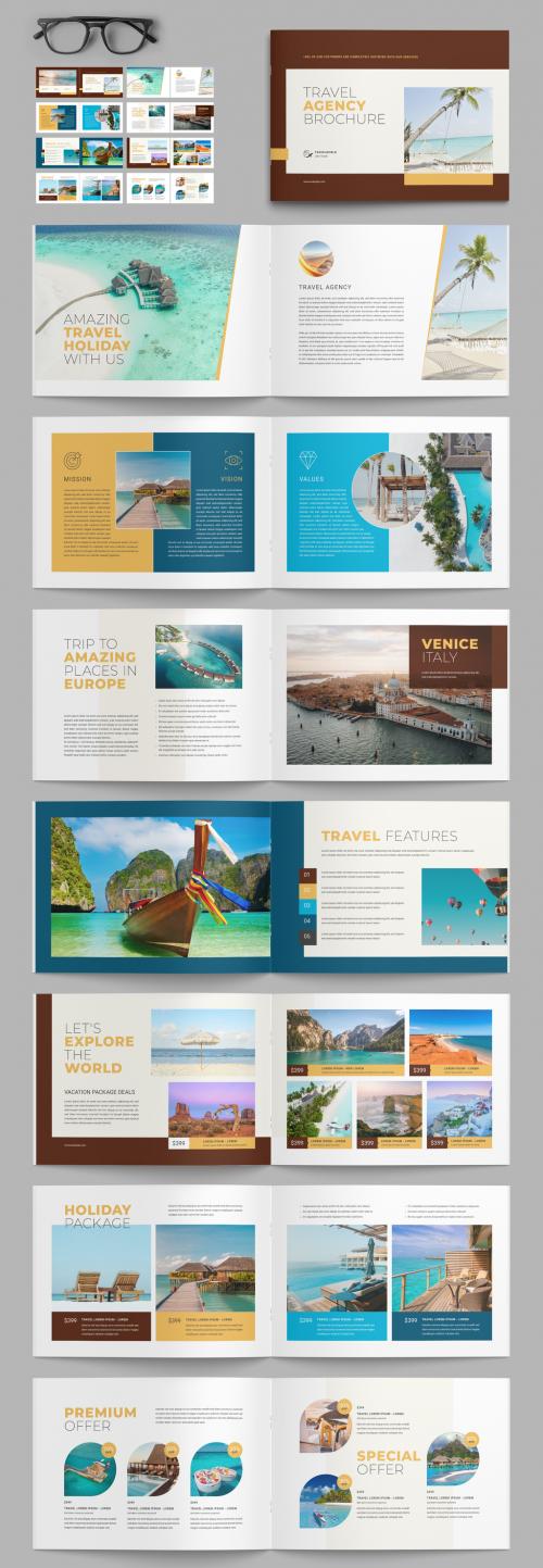 Travel Agency Brochure Layout with Yellow and Blue Accents