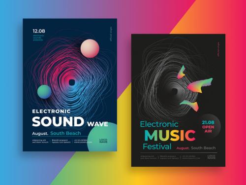 Electronic Music Festival Posters Layout with Round Lines