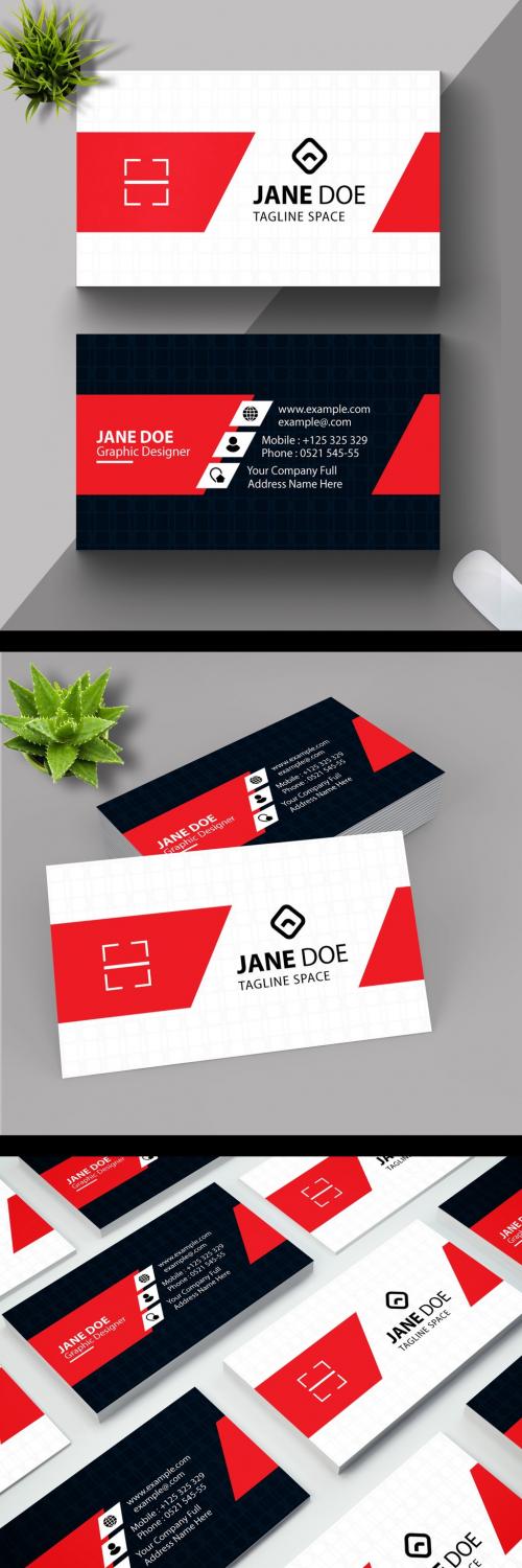 Business Card Layout with Black and Red Accents