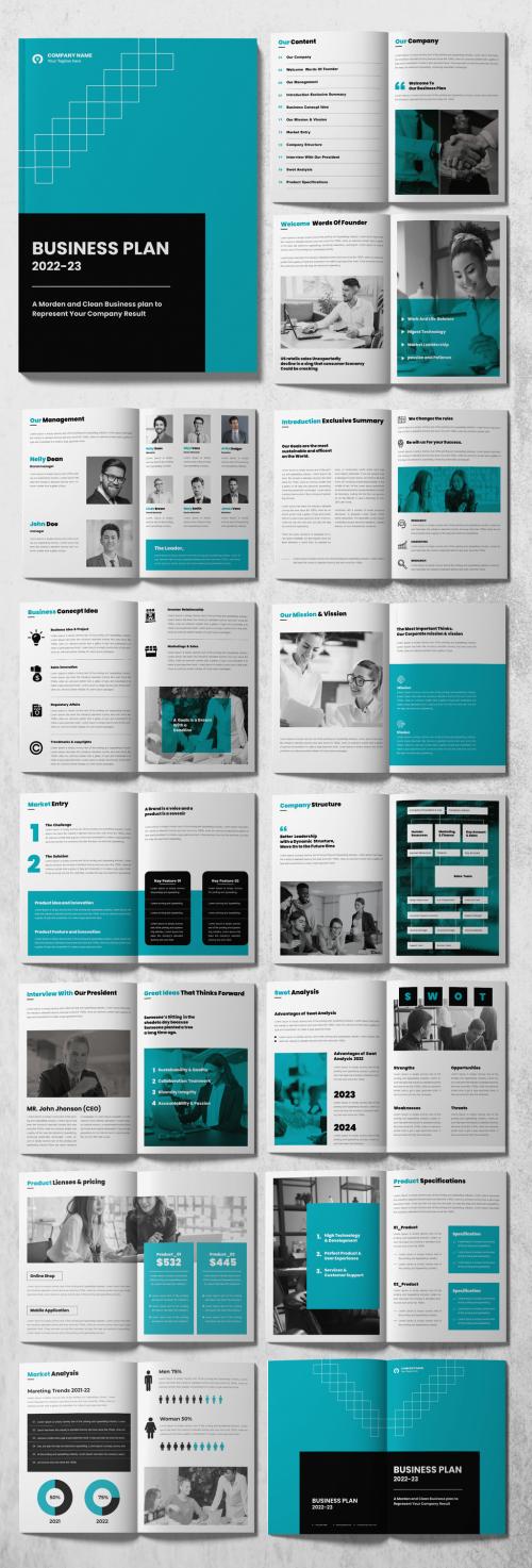 Business Plan Layout with Blue Accents