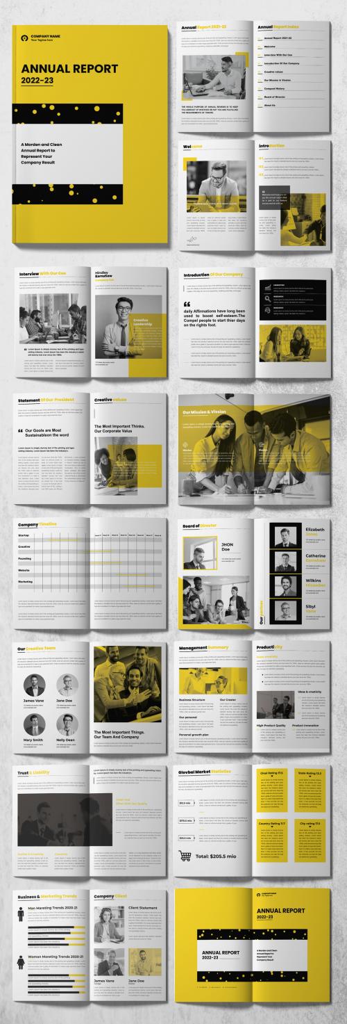 Annual Report Brochure Layout with Yellow Accents