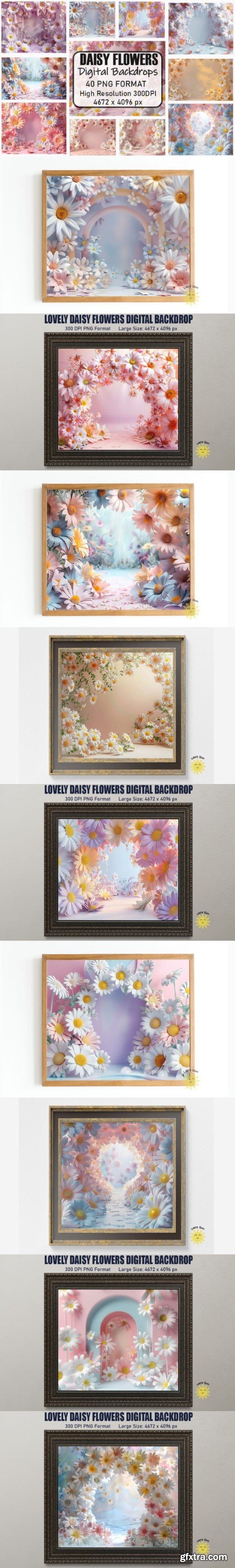 Lovely Daisy Flowers Digital Backdrops