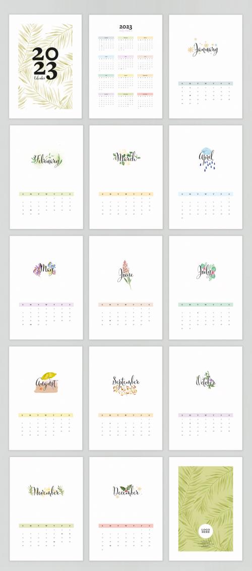 Minimal Watercolor Illustrations 2023 Calendar