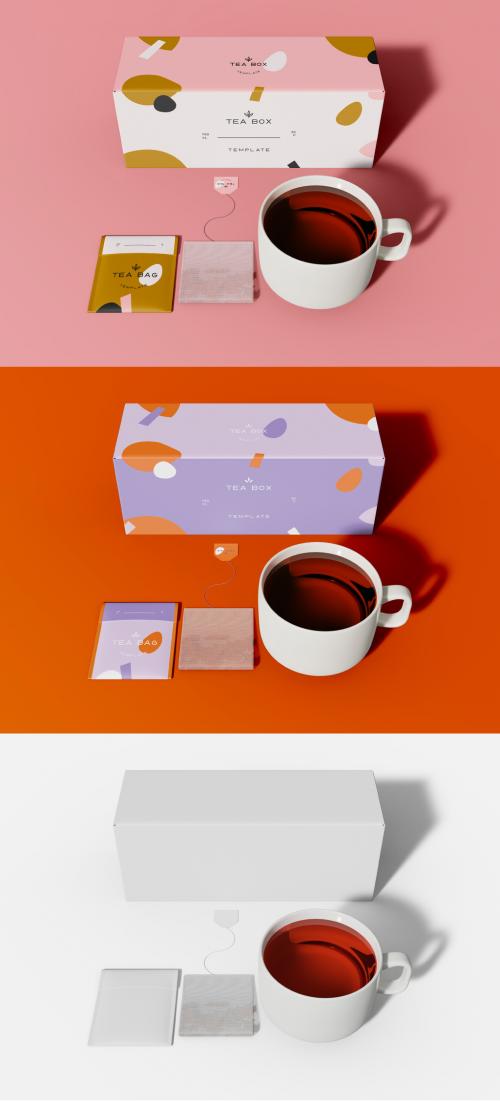 Tea Set Box Bag and Cup Mockup