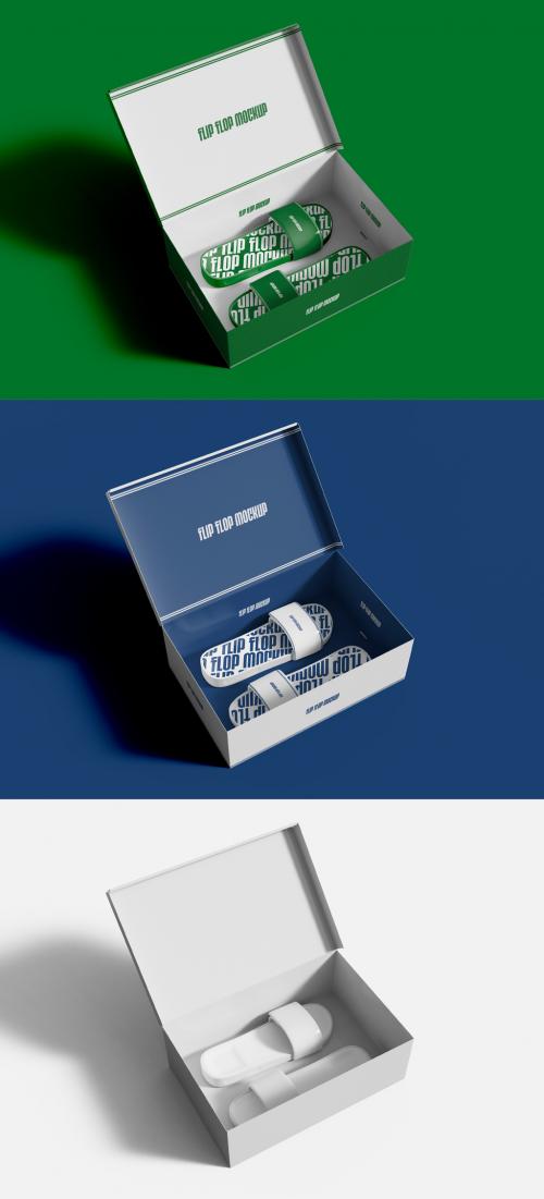 Open Box with Slippers Inside Mockup