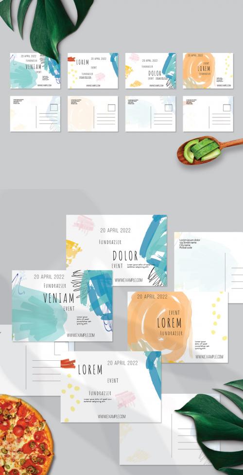 Postcard Layout with Bright Abstract Strokes for Universal Fundraiser Event