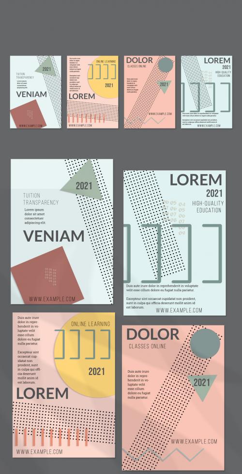 Flyer Layout with Paper Cut Layered Simple Geometric Shapes