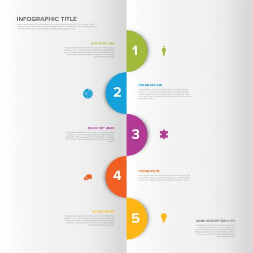 Five Half Circle Vertical Steps Elements Layout with Icons