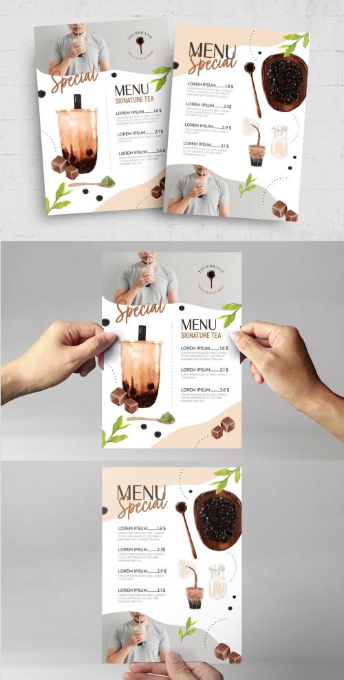 Bubble Tea Boba Tea Flyer Menu Layout