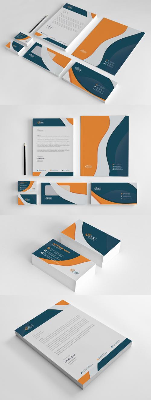 Branding Identity Layout with Orange & Dark Accent Premium Vector