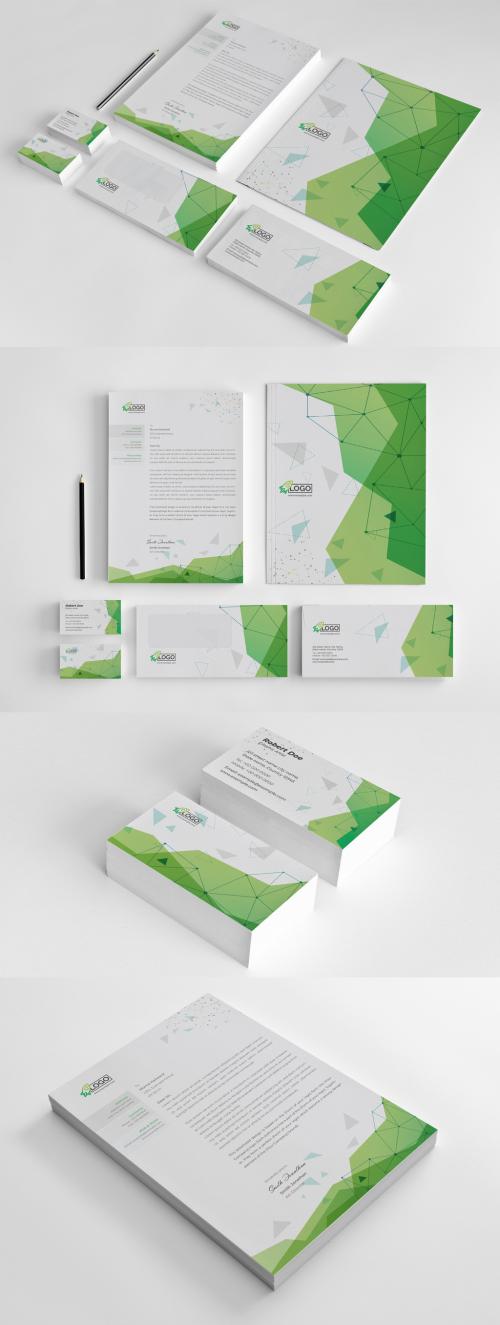 Abstract Stationery Layout with Green Vector Accents