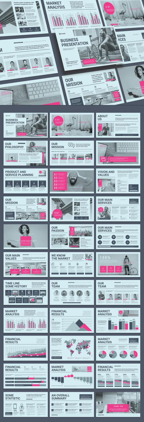 Landscape Layout for Business Presentation in Light Blue and Gray with Pink Accents
