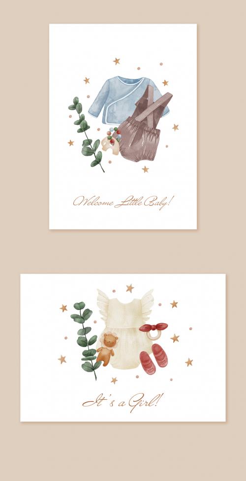 Watercolor Baby Introducing Cards Set