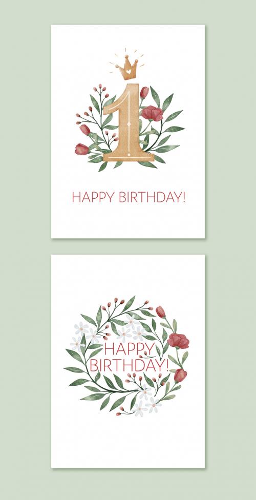 Watercolor First Birthday Cards Set