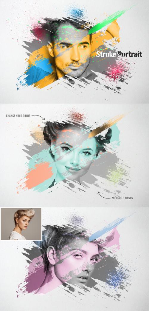 Mixed Paint Stroke Brush Portrait Photo Effect Mockup