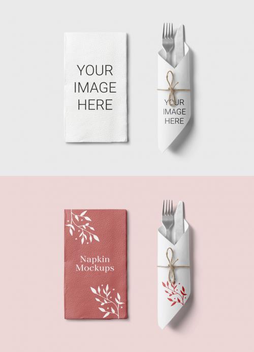 Cutlery with Paper Napkin Mockups