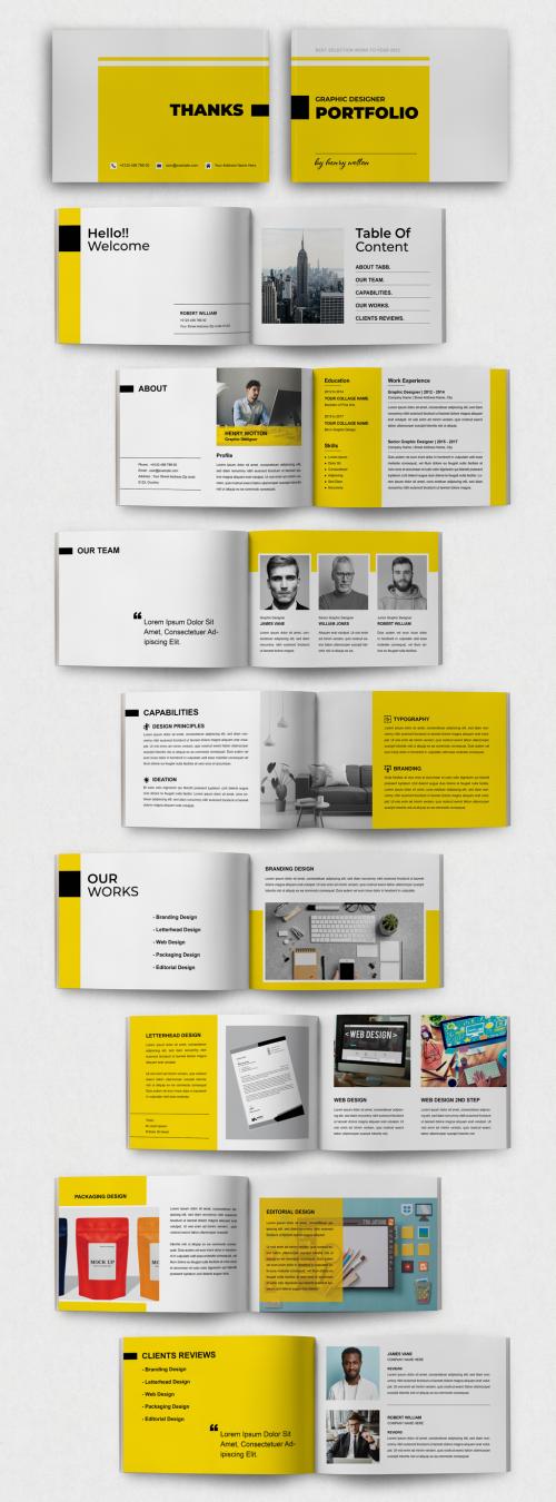 Designer Portfolio Layout with Yellow Elements