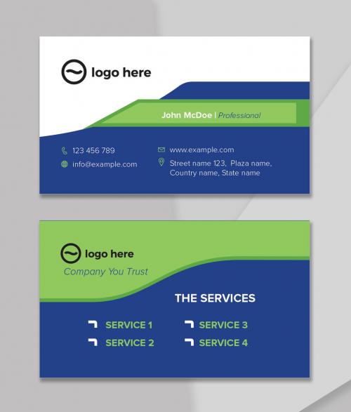 Business Card with Blue and Green Accents