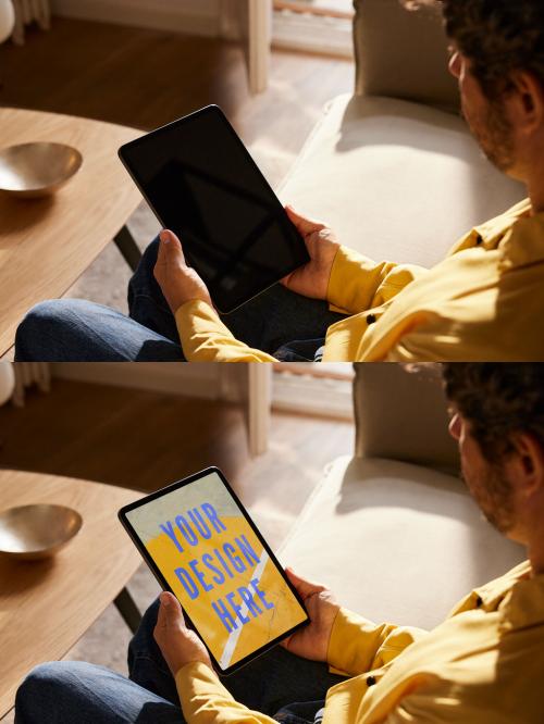 Man Holding a Tablet Mockup